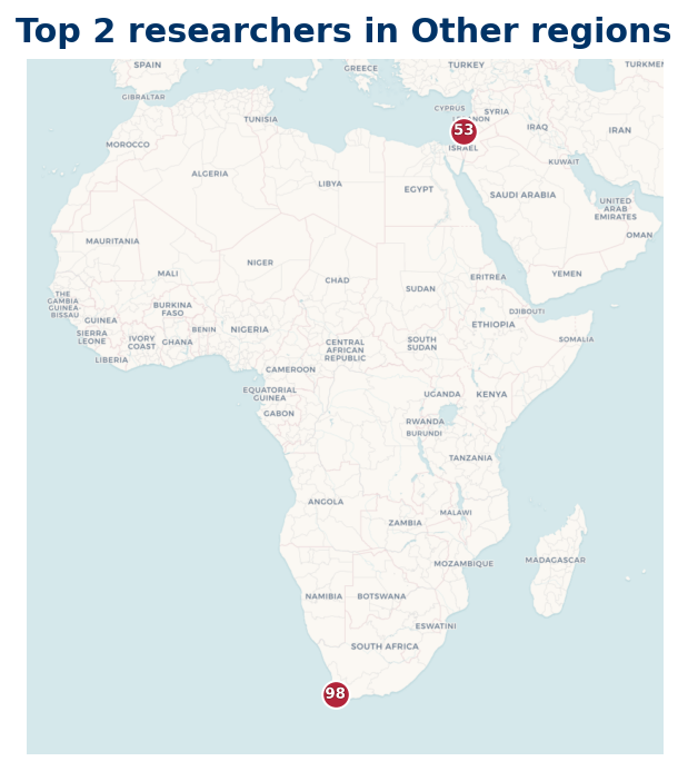 Map of Other regions Top 100 researchers